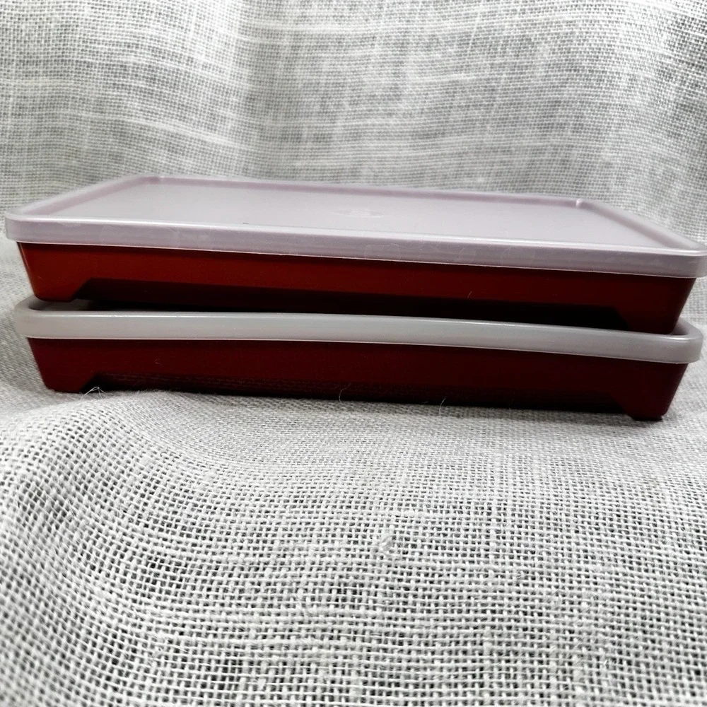 Tupperware Bacon Keeper Meat Keeper Set Orange Rust Red Refrigerator Storage